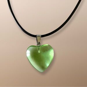 ⭐️ 5 for $25 Heart Shaped Crystal Glass Pendant Necklace on a Black Cord